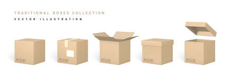 Set of realistic cardboard boxes. delivery service concept. vector illustration.のイラスト素材