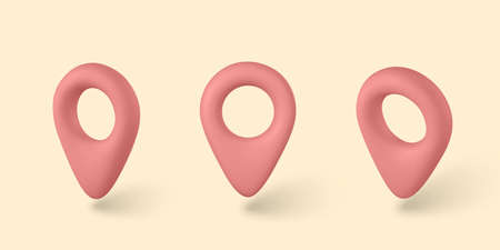 Set of three 3d pin point marker with shadow. Location icon on map. vector illustration.