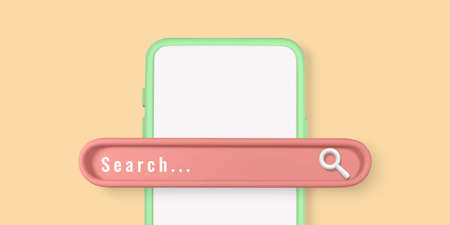 Realistic 3d phone with search bar element in cartoon minimal style on light yellow background. vector illustration.のイラスト素材