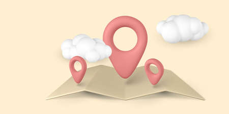 3d pin point marker with shadow in clouds. Location icon on map. vector illustration.のイラスト素材