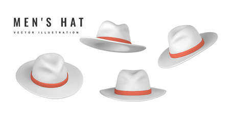 3D realistic white mens hat. summer hat. summertime object. vector illustration.のイラスト素材