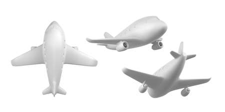 3D cartoon white plane. Realistic Jet Airplane on white background. vector illustration.のイラスト素材
