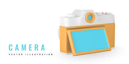 Cute cartoon camera. Realistic 3d camera. summertime object. vector illustration.のイラスト素材