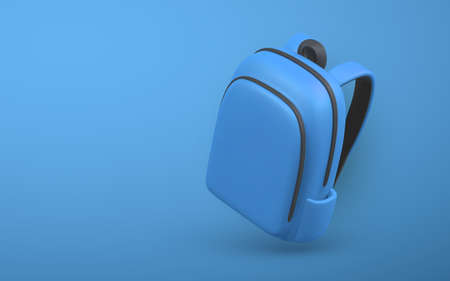 Cute cartoon blue backpack. 3d realistic school bag. Back to school concept. vector illustration.のイラスト素材