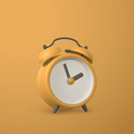 Cute cartoon yellow alarm clock. 3d realistic table clock with shadow. vector illustration.