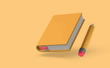 Cute cartoon book and pencil. Realistic 3d school object. vector illustration.のイラスト素材