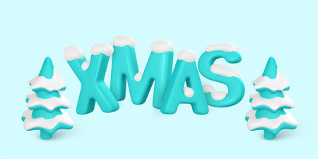 Xmas banner design. 3d christmas tree with white snow. christmas poster. vector illustration.のイラスト素材