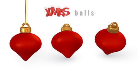 3d Red shiny glowing Christmas balls. Xmas glass ball. Holiday decoration template. vector illustration.のイラスト素材