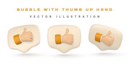 3d Social media speech bubble with thumb up symbol. vector illustration.のイラスト素材