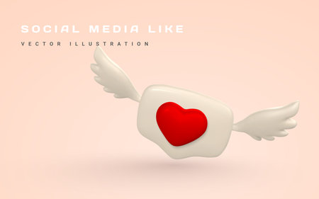 Social media like in speech bubble with wings. digital marketing concept. vector illustration.のイラスト素材