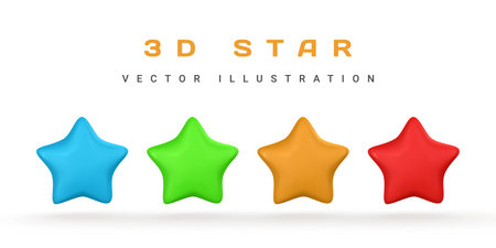 3d stars. Customer rating feedback concept in cartoon minimal style. vector illustration.のイラスト素材