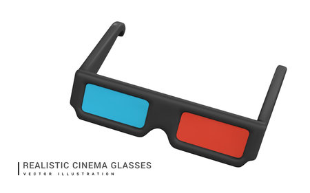 Realistic blue-red 3D stereo glasses for watching movies in plastic cartoon style. vector...