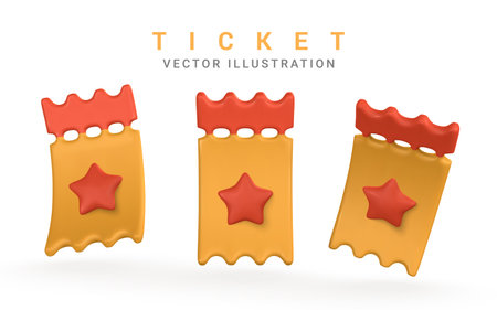 3d realistic paper ticket or coupon in plastic cartoon style. vector illustration.のイラスト素材