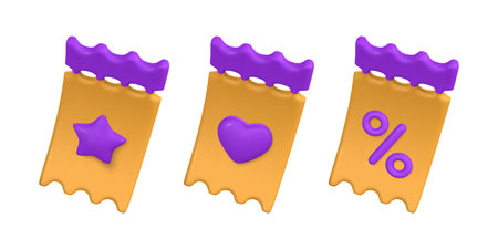 3d realistic paper ticket or coupon in plastic cartoon style. vector illustration.のイラスト素材