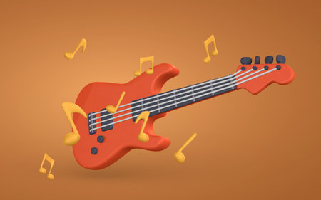 3d realistic electric guitar for music concept design in plastic cartoon style. vector illustration.のイラスト素材