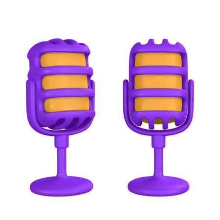 3d microphone for radio, music or karaoke. Audio equipment for broadcasts and interviews in cartoon style. vector illustration.のイラスト素材