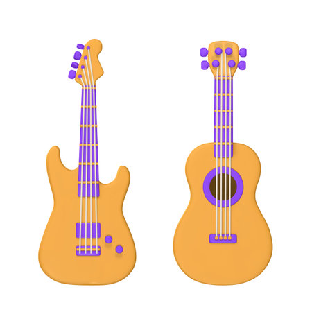 3d realistic electric and acoustic guitar for music concept design in plastic cartoon style. vector illustration.のイラスト素材
