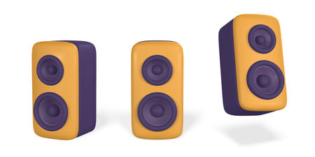 3d audio speaker in plastic cartoon style. vector illustration.のイラスト素材