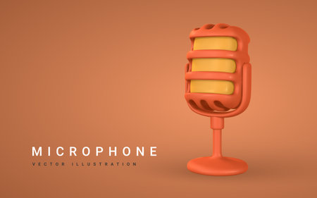 3d microphone for radio, music or karaoke. Audio equipment for broadcasts and interviews in cartoon style. vector illustration.のイラスト素材