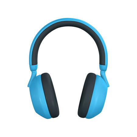 3d realistic color headphone in plastic cartoon style. vector illustration.のイラスト素材