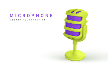 3d microphone for radio, music or karaoke. Audio equipment for broadcasts and interviews in cartoon style. vector illustration.のイラスト素材