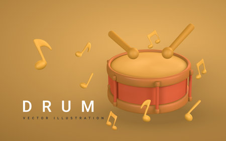 3d realistic drum for music concept design in plastic cartoon style. vector illustration.のイラスト素材