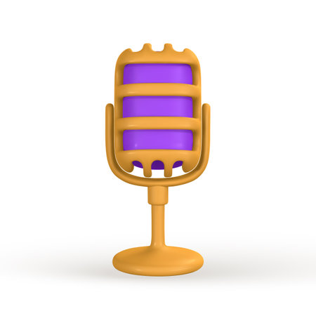 3d microphone for radio, music or karaoke. Audio equipment for broadcasts and interviews in cartoon style. vector illustration.のイラスト素材