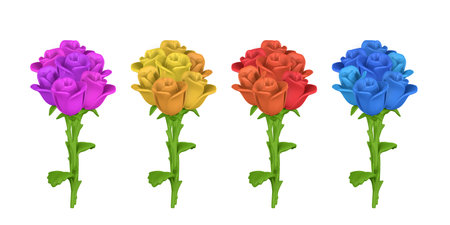 3D flower. Cute bouquet of roses in cartoon style. vector illustration.のイラスト素材
