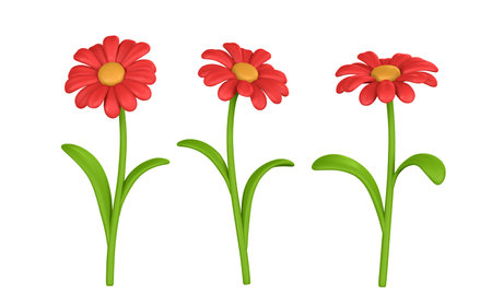 3D Cute Dahlia. Flower chamomile in cartoon style. vector illustration.のイラスト素材