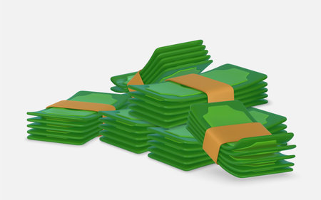 3D green stack of money in cartoon style. Business and finance object for banner design. Vector illustration.のイラスト素材