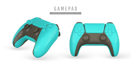 Realistic 3d game pad in cartoon style. Game stick, controller, video game console. Game concept. Vector illustration.のイラスト素材