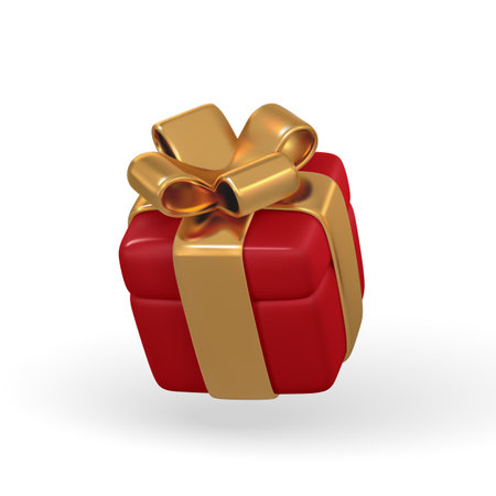 3d gift box with golden bow. Plastic box with shadow isolated on light background. Vector illustration.のイラスト素材