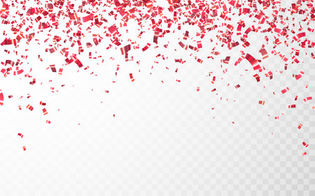 Red confetti. Celebration carnival falling shiny glitter confetti. Luxury greeting card. Vector illustration.のイラスト素材