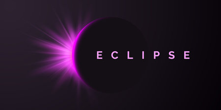 Solar eclipse or planetary collision. Large flash or explosion. Vector illustration.のイラスト素材
