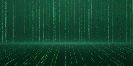 Abstract falling digits. Digital data technology concept. Green futuristic cyberspace. Vector illustration.のイラスト素材