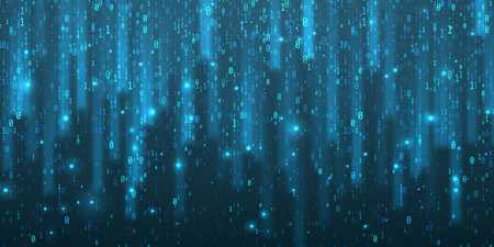 Abstract falling digits. Digital data technology concept. Blue futuristic cyberspace. Vector illustration.のイラスト素材
