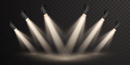 Spotlight set collection on transparent background. Light effect. Bright light beam. Vector illustration.のイラスト素材