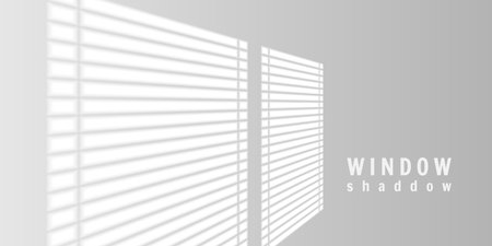 Window Light Shadow with Horizontal Blinds on Wall, Minimalist Clean Sunlight Reflection, Modern Interior Concept Background with Soft Ambient Lighting. Vector Illustration.のイラスト素材