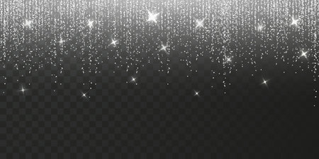 Silver glitter sparkle on a transparent background. Silver Vibrant background with twinkle lights. Vector illustration.のイラスト素材