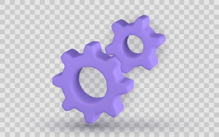 Gear Settings Icon Representing Process, Configuration, System Optimization, And Engineering Technology In Modern 3D Style. Purple Color Cogwheel Vector Illustration.のイラスト素材