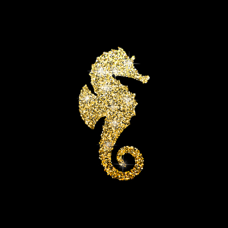Golden glitter seahorse on black background vector illustrationのイラスト素材