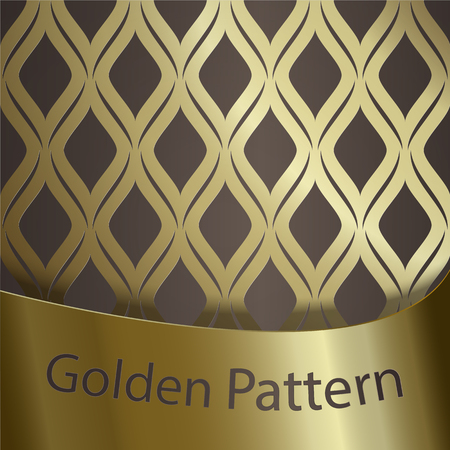 Seamless geometric pattern with gold gradient on brown background.Traditional classic ornament. Gold ribbon with the inscriptionのイラスト素材