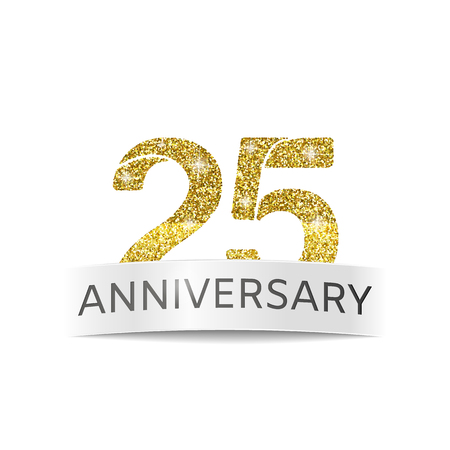 Abstract logo of anniversary. Banner 25th birthday golden colorのイラスト素材