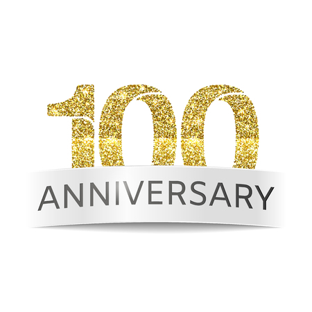 One hundred years anniversary. The banner of the 100th birthday golden glitter color on white backgroundのイラスト素材