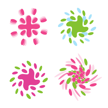 Set of abstract spinning vector logos. Collection of . . Hypnotic spirals logotypes. Tornado, hurricane,vortex,swirl,snowstorm illustrations.のイラスト素材