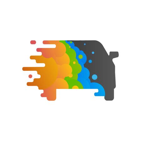 The silhouette of the car is painted in colorful paint vector illustration. Logo of workshop, which is painting carsのイラスト素材