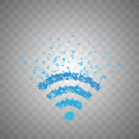 The wireless icon is made of triangles which fly like the shrapnel of a vector illustrationのイラスト素材