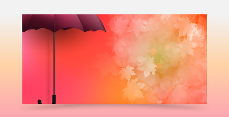 The theme of the autumn banner . Purple umbrella on an abstract background with falling maple leaves and light effects vector illustration with empty space for textのイラスト素材