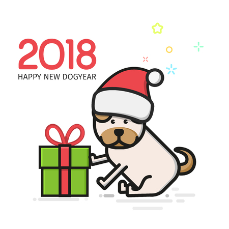 Little puppy sitting beside his gift boxのイラスト素材