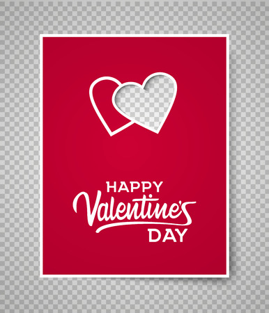 Valentine s day card template on transparent background. Two hearts on red paper vector illustrationのイラスト素材